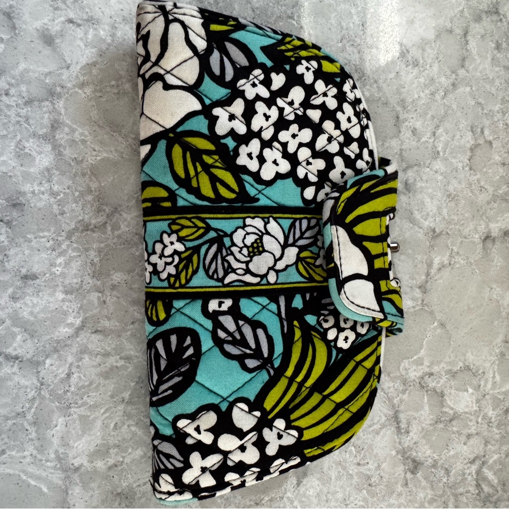 Quilted Floral Clasp Wallet in Turquoise and Lime